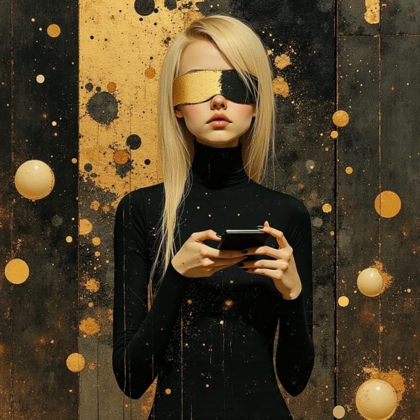 Dark Romanticism Painting: Marbles Spill from Tablet Held by...