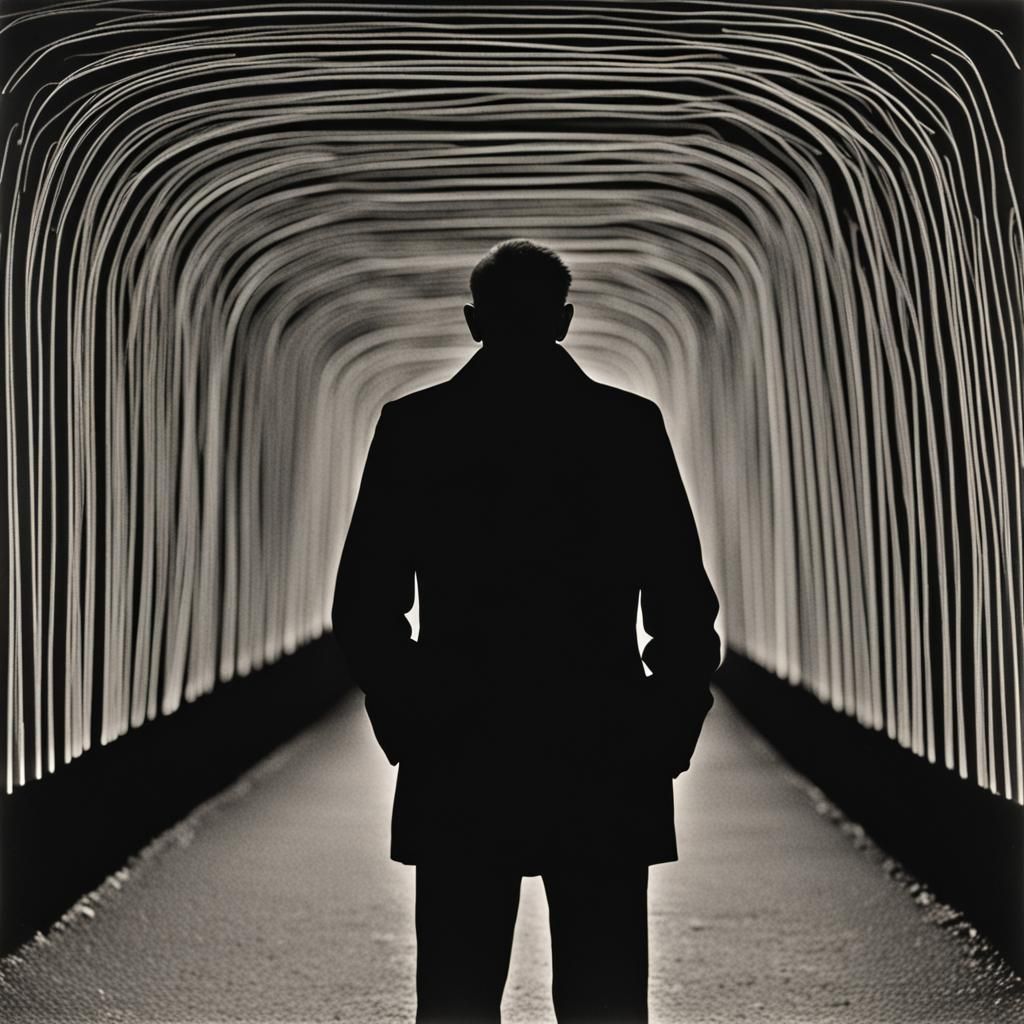 Man in a Hyperealistic Nighttime Landscape