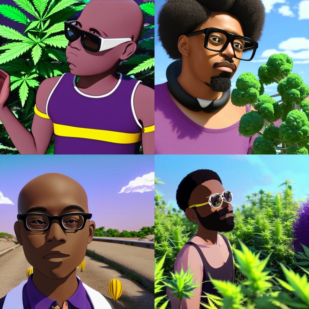 Brown Skinned Man in Studio Ghibli Style with Bold Accessori...