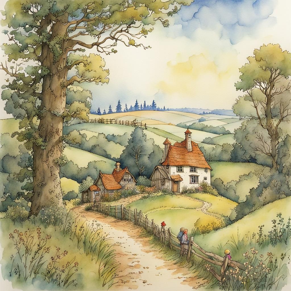 Victorian-Style Fairy Tale Scene at the Crossroads