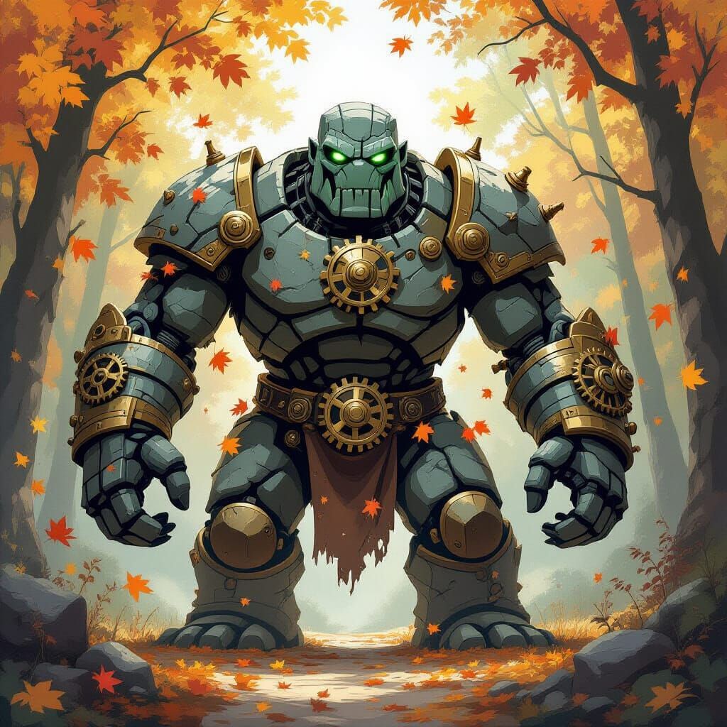 Stone Golem Guarding Autumn Clearing