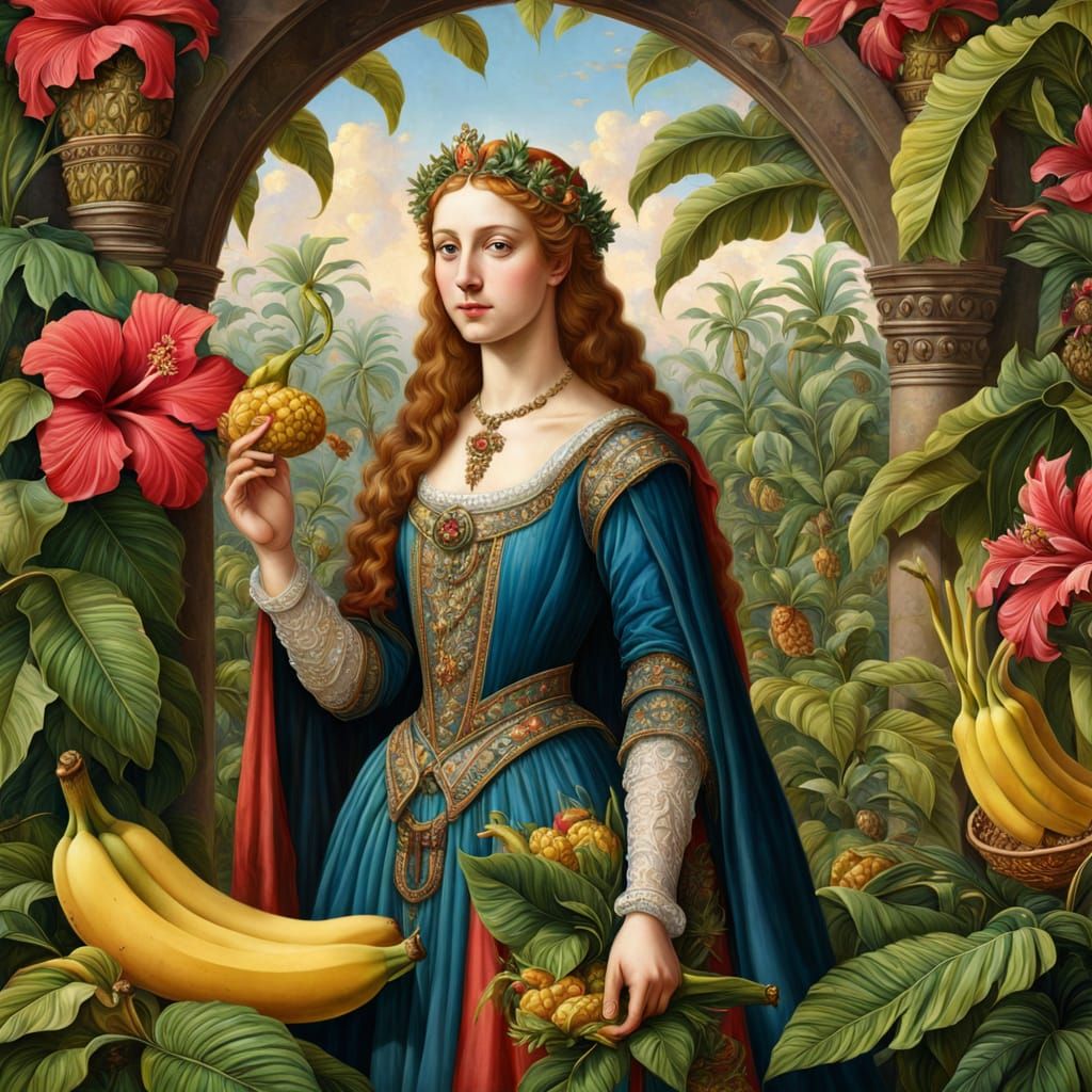 Medieval Queen Receives Exotic Fruits in Elaborate Setting
