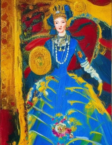 Elegant Lady in Warm, Textured Gold and Crimson