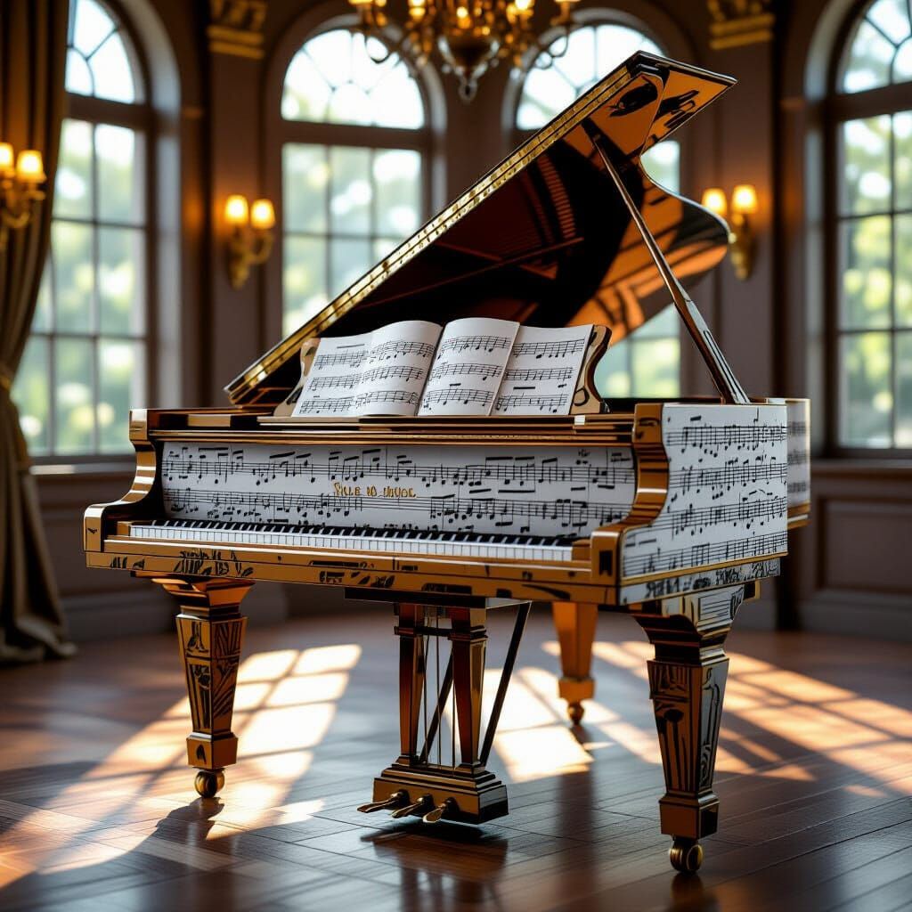 Grand Piano Made of Musical Notes