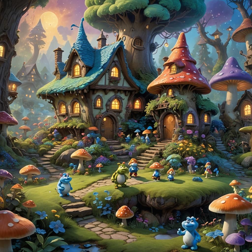Dreamy Shrek and Garfield Visit Smurfs in Idyllic Ferndale V...