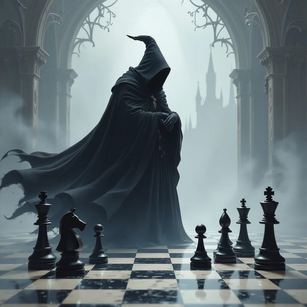 Mystical Chess Game with Spectral Wizard