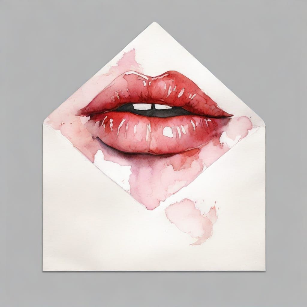 Watercolor Love Letter Sealed with a Lipstick Kiss