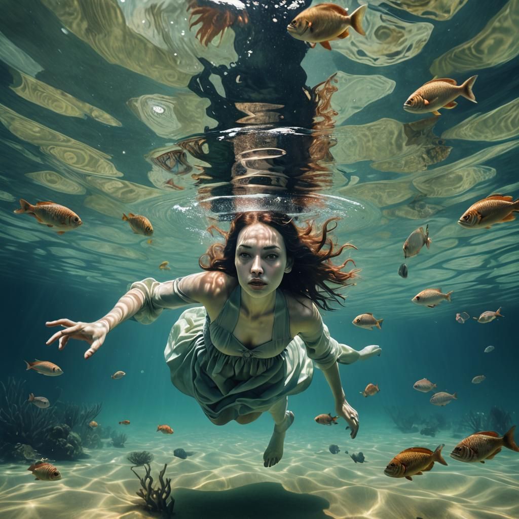 Surreal Underwater Scene of a Young Woman