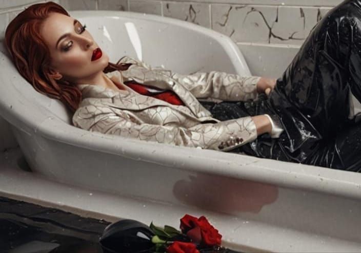 Ethereal Businesswoman Unfolds in Enchanting Bath Scene