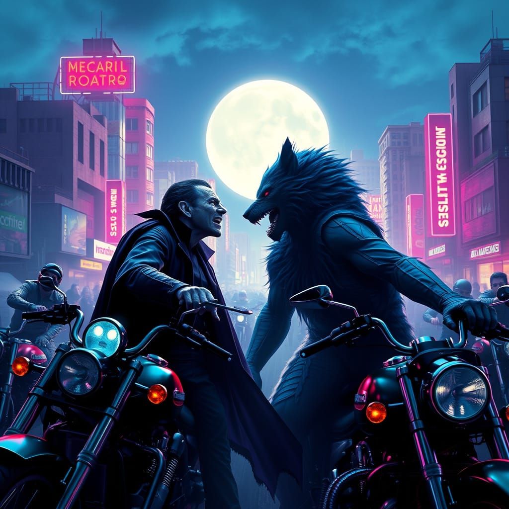 Cyberpunk Monstrosity Showdown in Neon Los Angeles