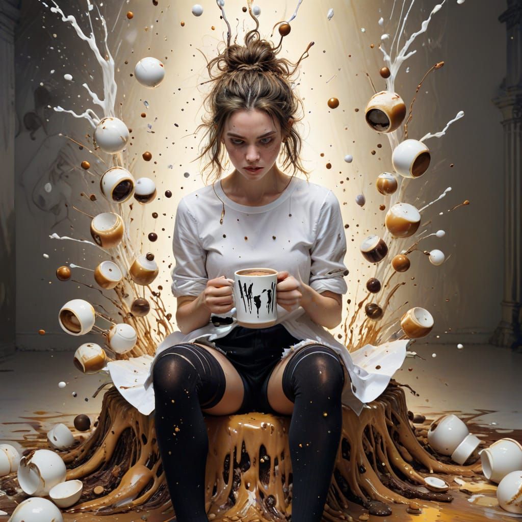 Disheveled Girl Sits on Zebra in Coffee Chaos, Inspired by S...