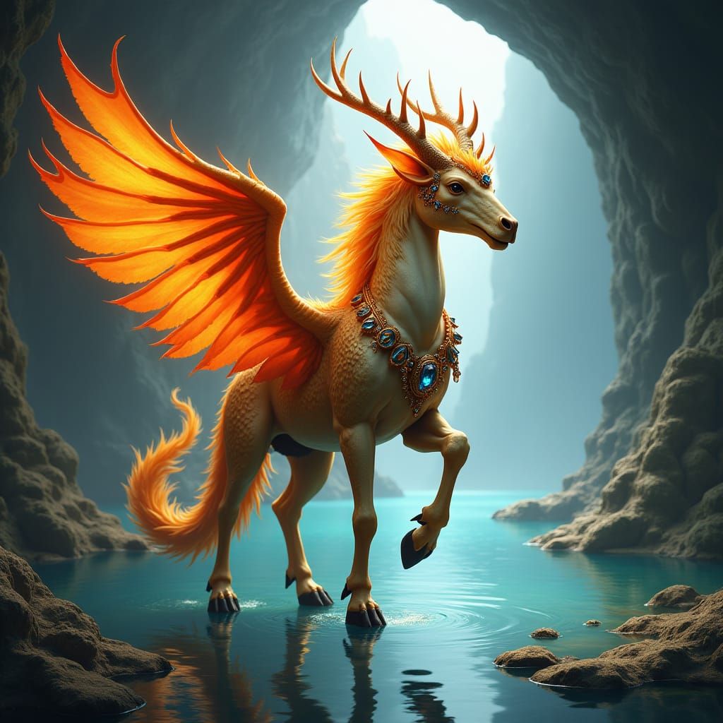 Mythical Centaur Dragon with Phoenix Wings in Iridescent Cav...