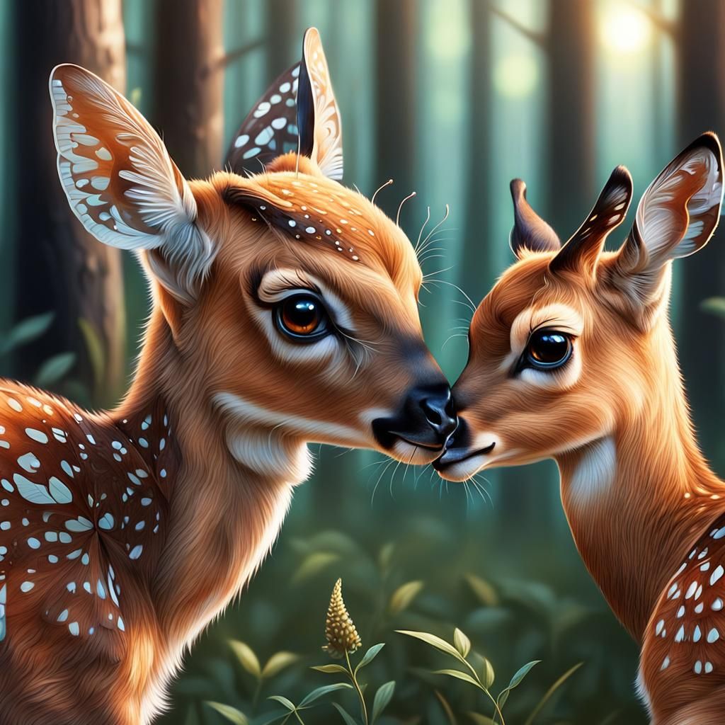 Fawn and Butterfly in Enchanted Forest