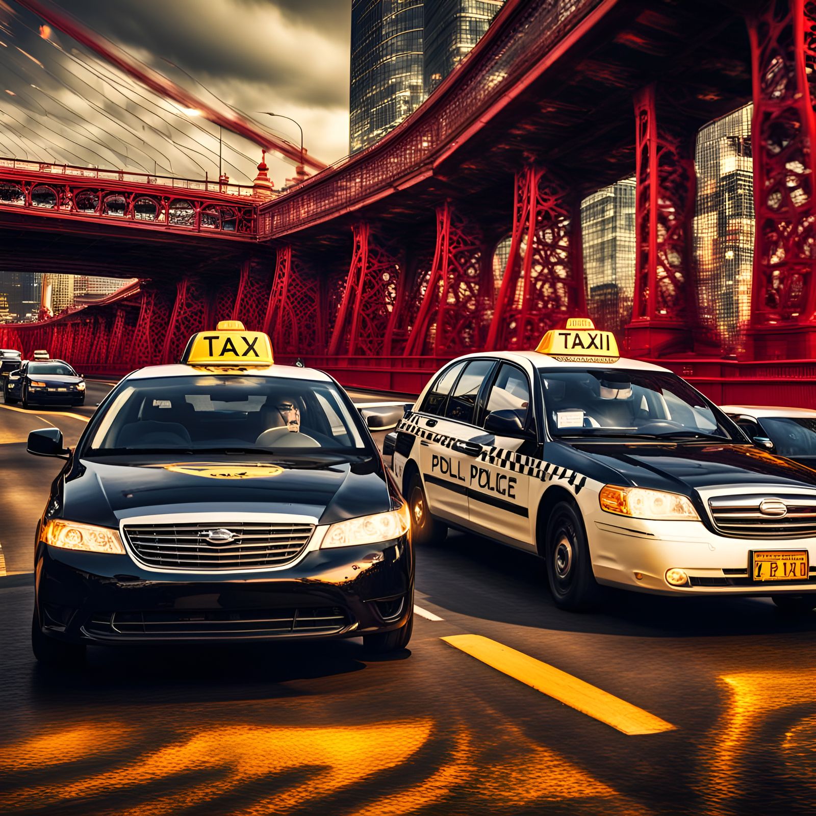 High-Speed Chase on a Dazzling Red Bridge