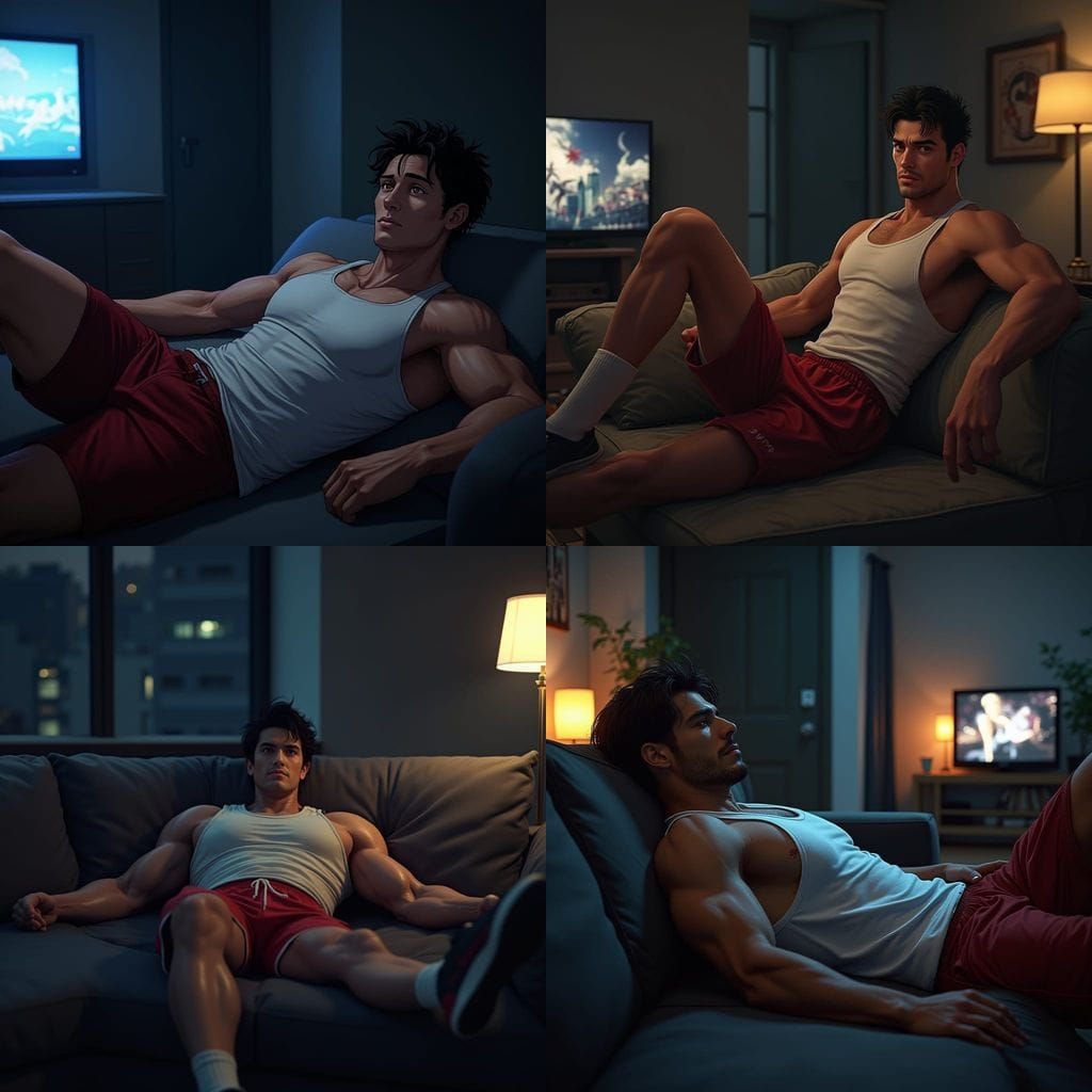 Handsome Latino Man Lounging, Anime Style