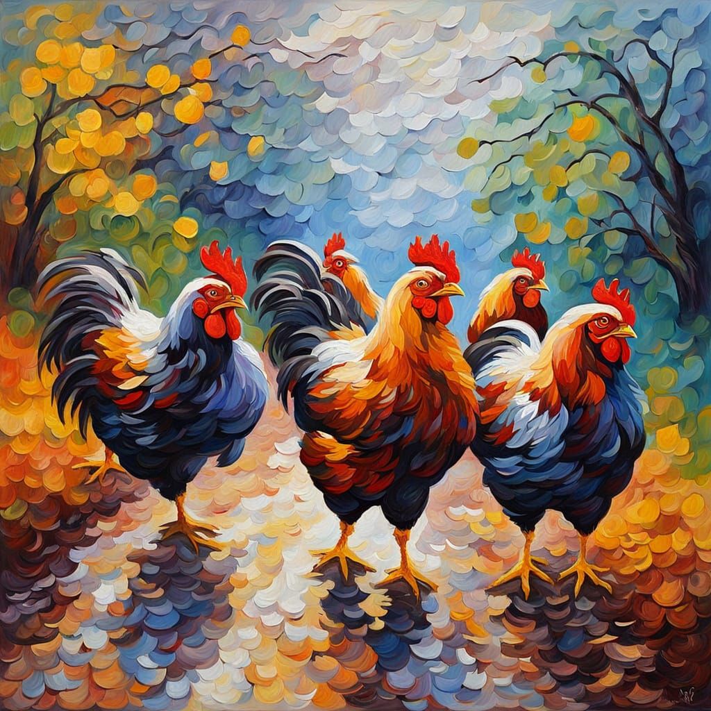 Flock of Chickens on a Rustic Countryside Road