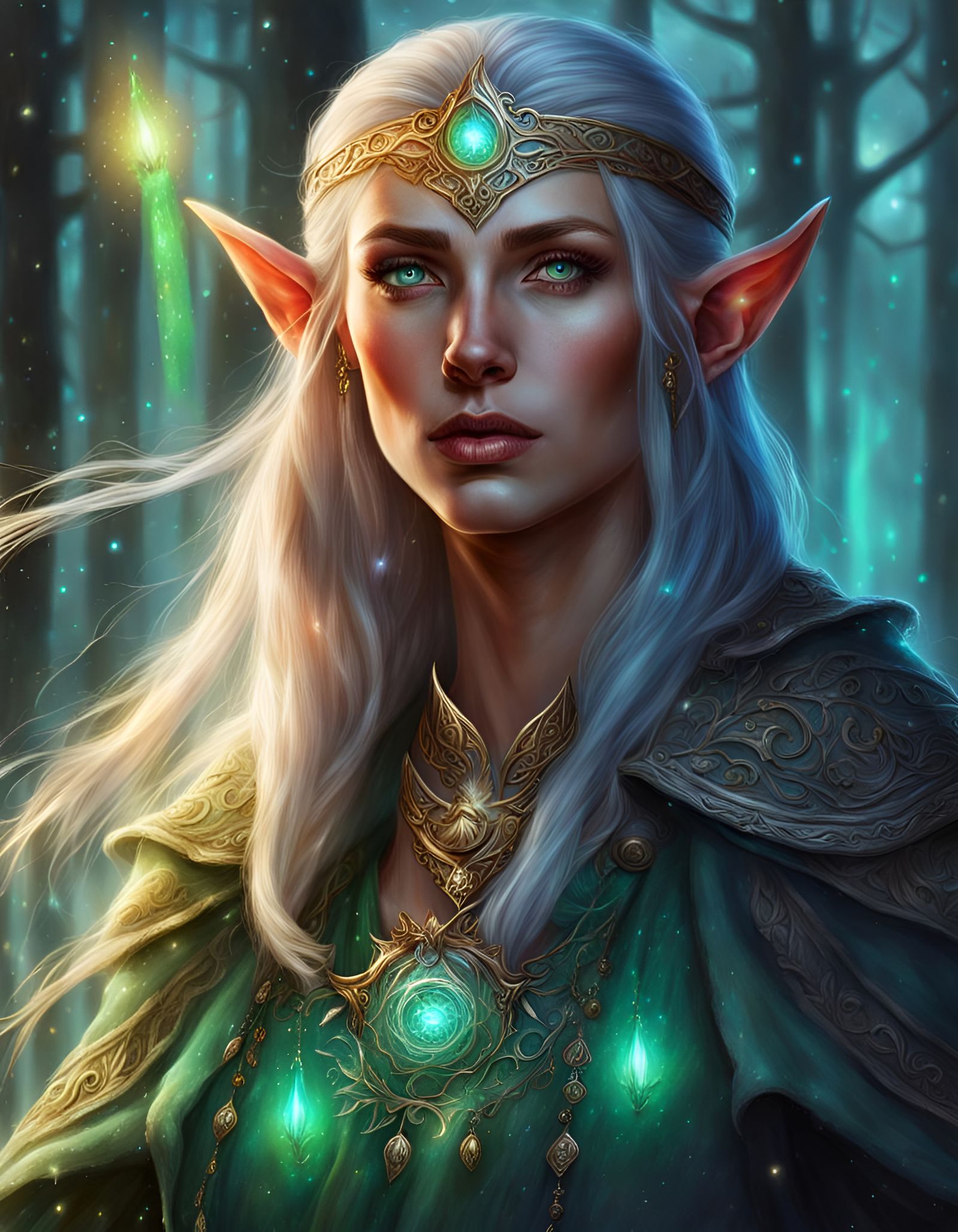 Ethereal Elven Mage Beset by Enchanted Aurora