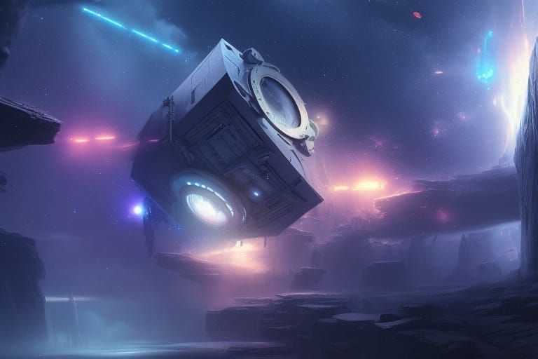 Tardis in Galaxy Vortex: Steampunk Digital Art