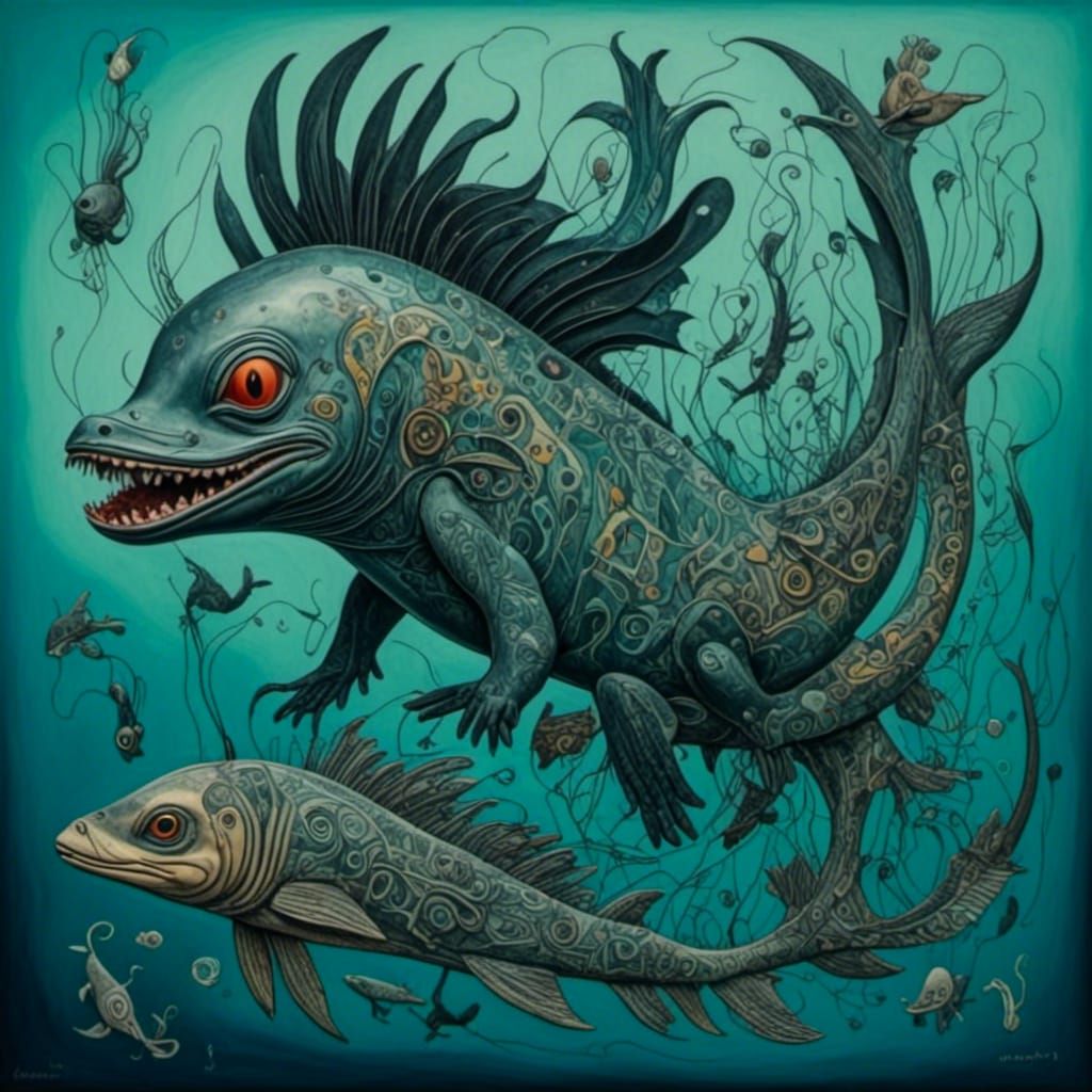 Mollusks and Tiny Barracuda in an Ocean Dance