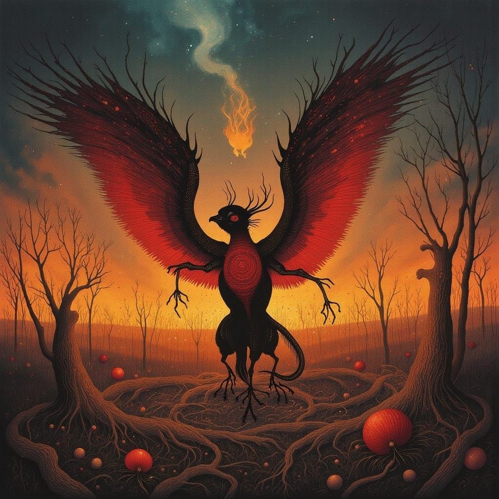 Fiery Bird in Japanese Cyberpunk Style