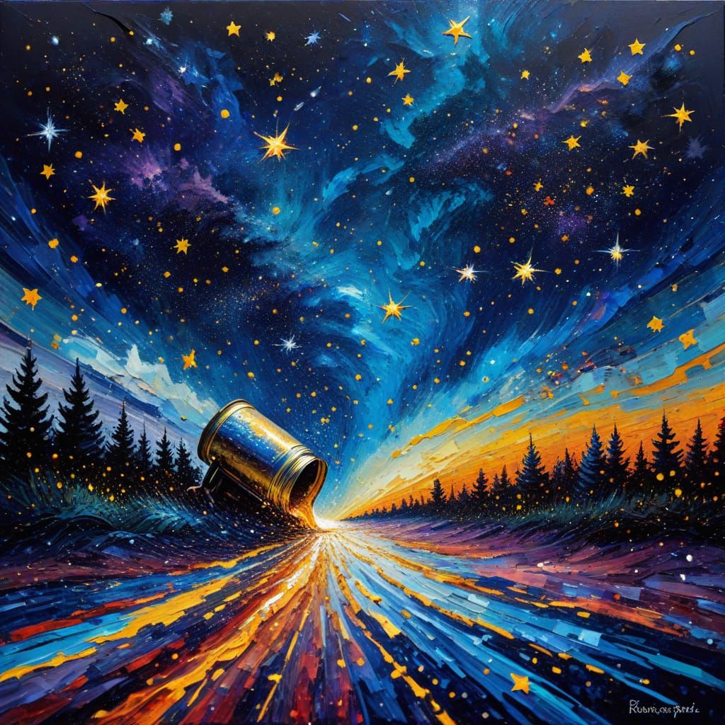 Paint Spill Creates Starry Night in Expressionist Style