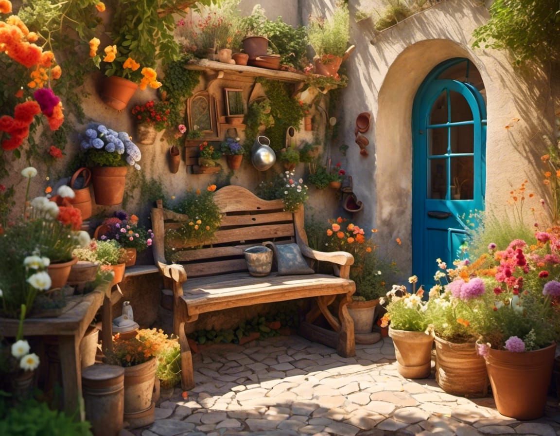 Sunlit Garden Oasis in Warm Realism