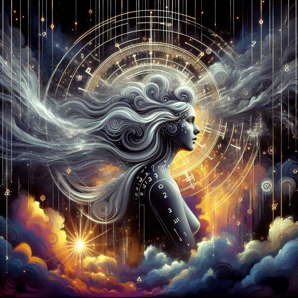 Goddess of Data in Vibrant Spectral Storm