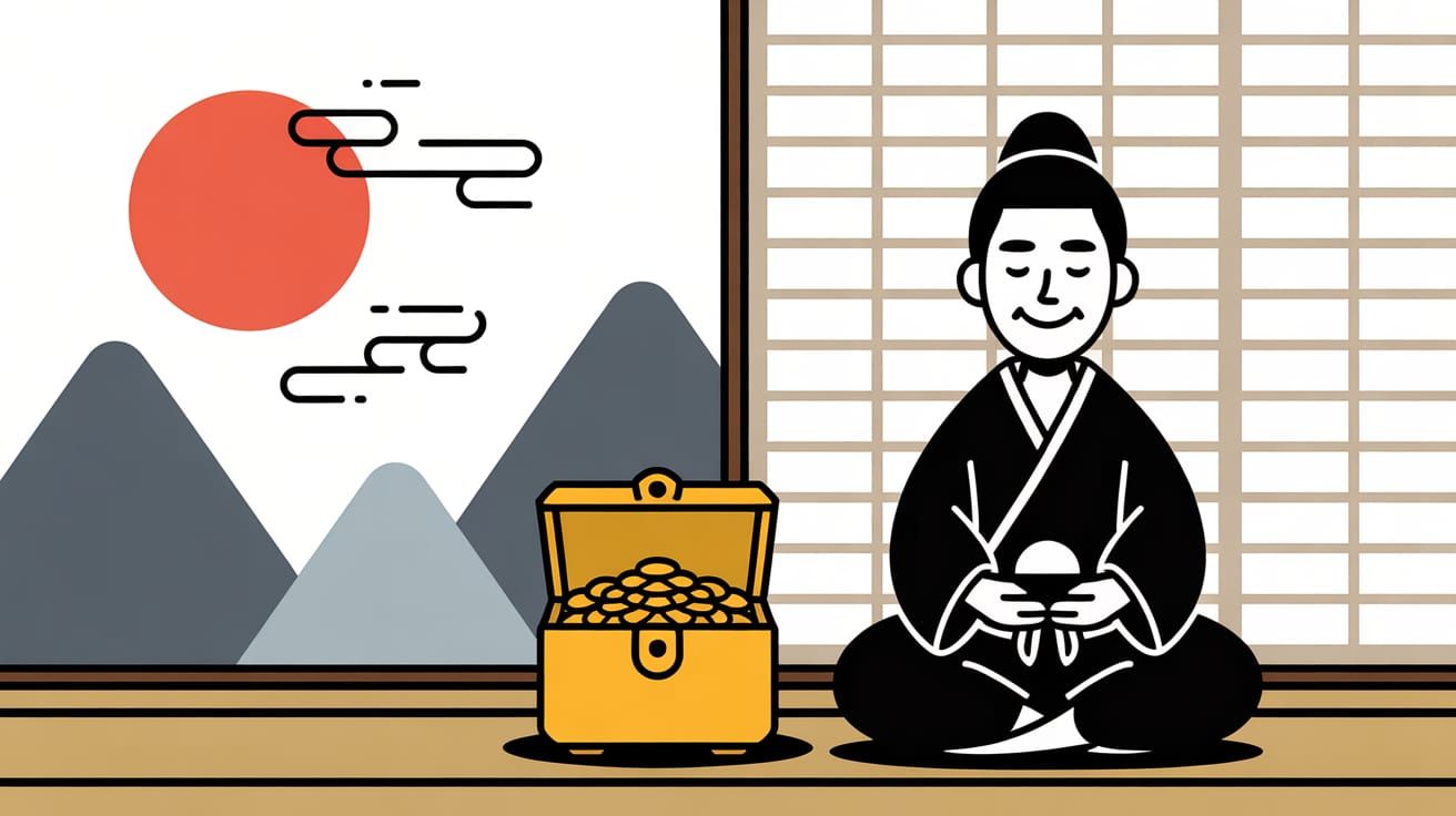 Zen Cartoon Samurai in Minimalist Japanese Room