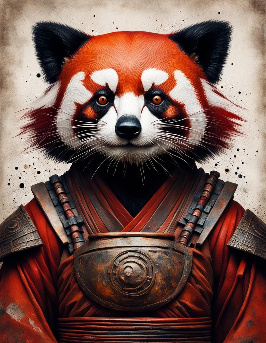 Maximalist Samurai Red Panda in Clay Pottery Guardian Attire