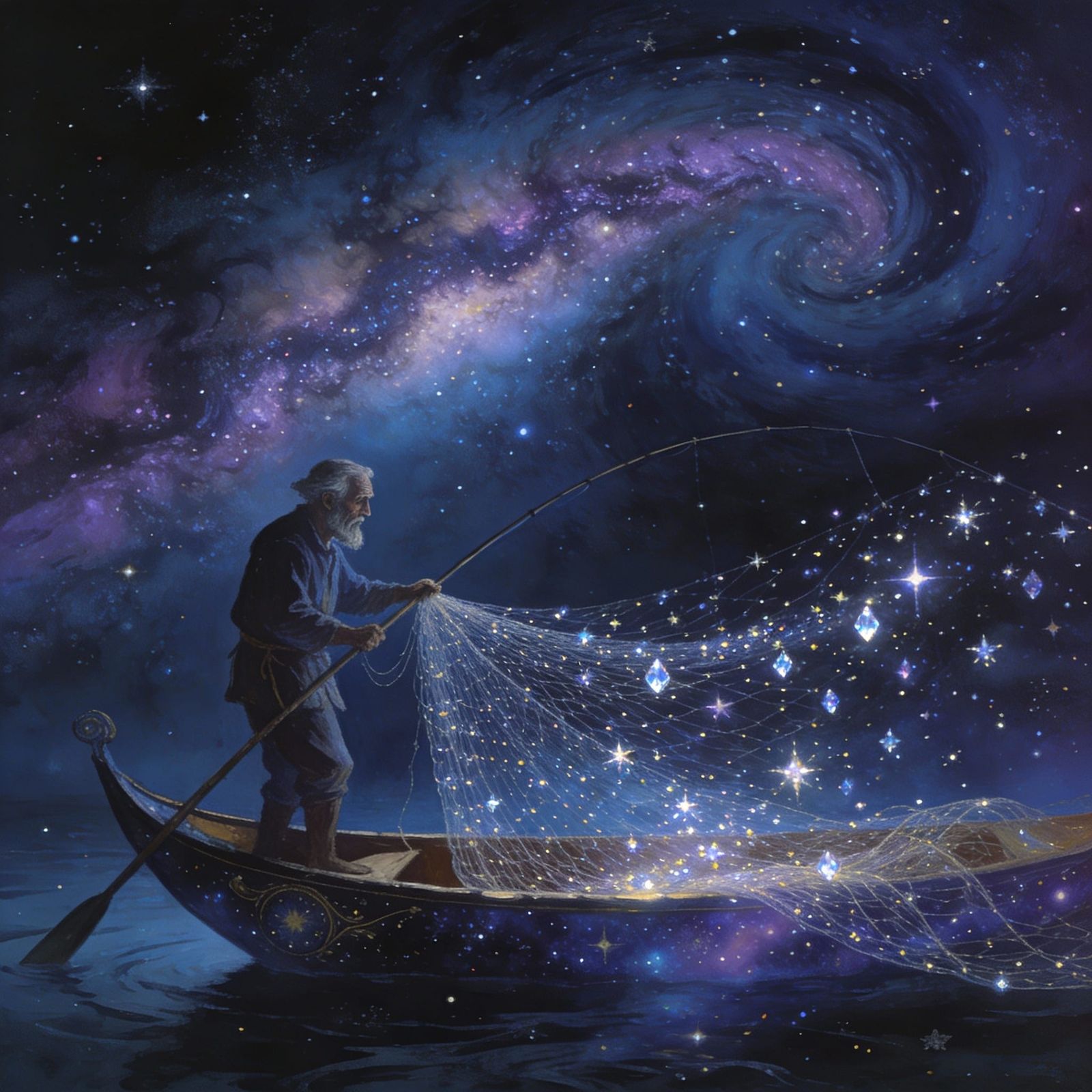 Celestial Fisherman Captures Stars in Surreal Night Sky