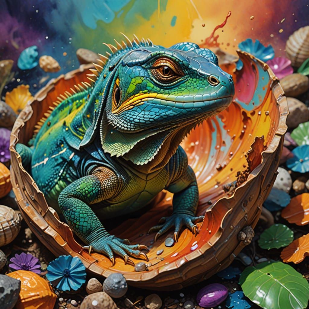 Epic Hyperrealistic Lizard Masterpiece in Gouache Style