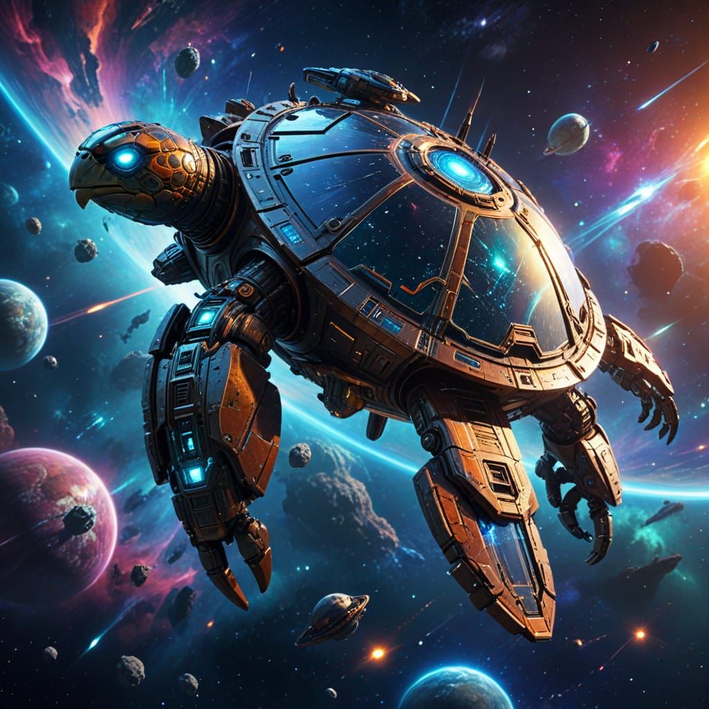 Epic Space Turtle Ship in Steampunk Astral Style