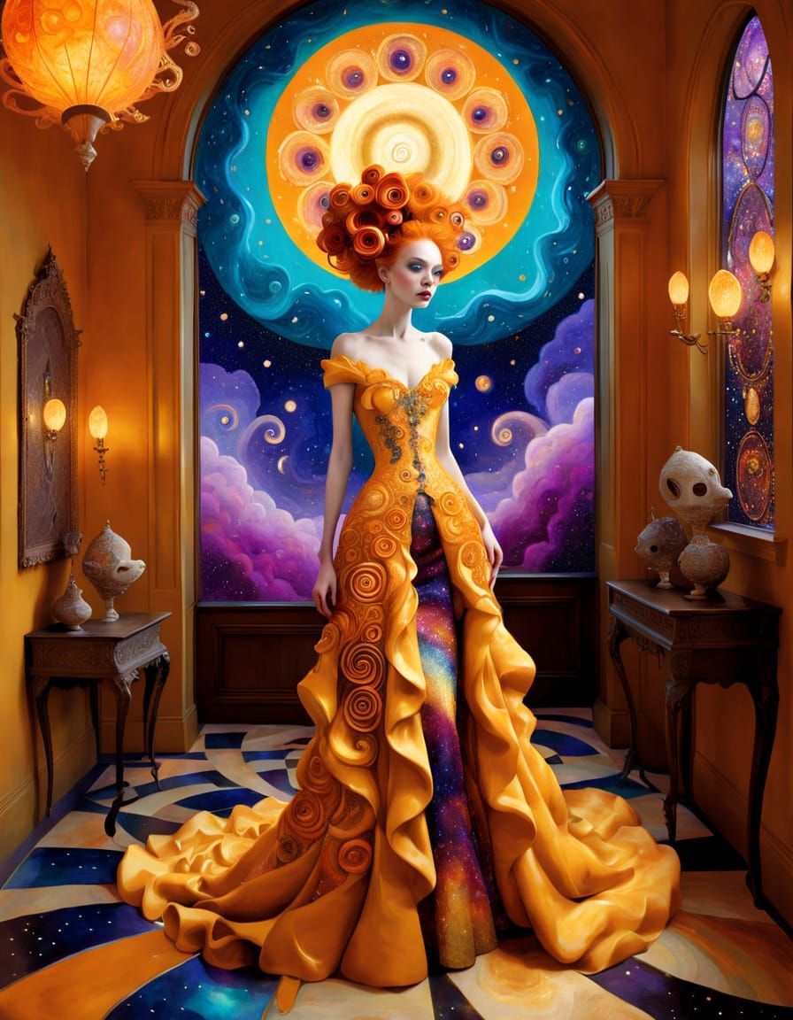 Ethereal Being in Cosmic Baroque Foyer