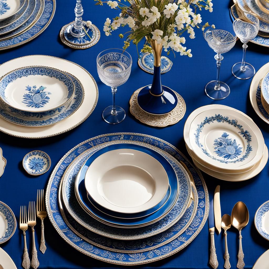 Luxurious 18th Century Blue Dining Room in Fine Art Style