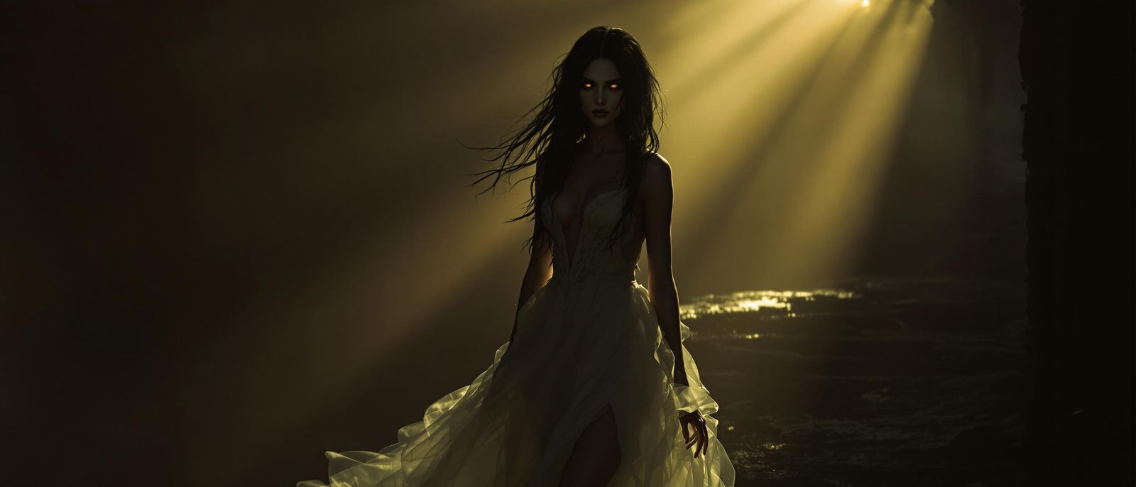 Mysterious Woman in Twilight Barn