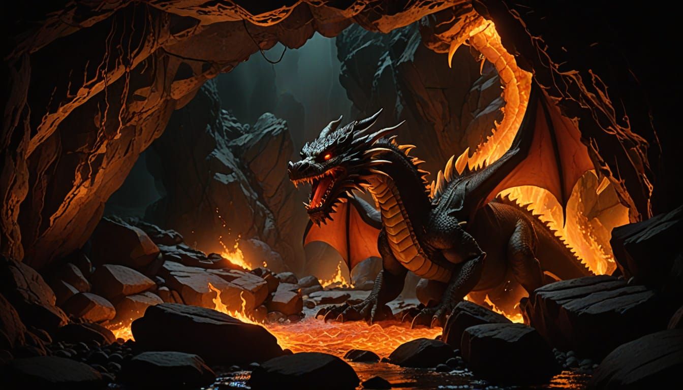 Dramatic Dragon in Fiery Cave