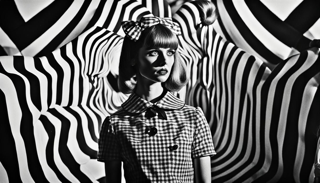 Detailed 60s iconic mod fashion monochrome photograph with f...
