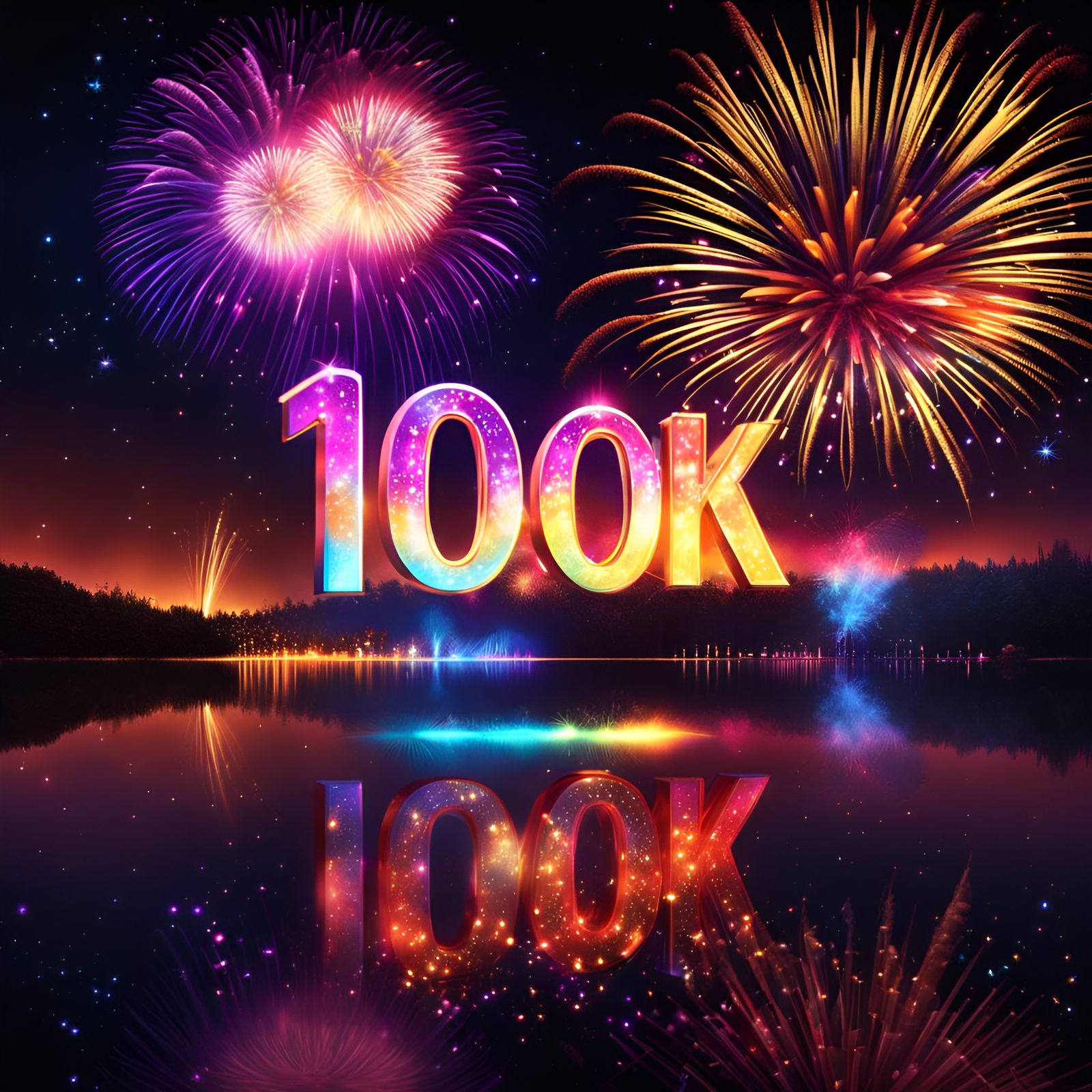Epic Celebration of 100k Likes in Vibrant Nighttime Magic