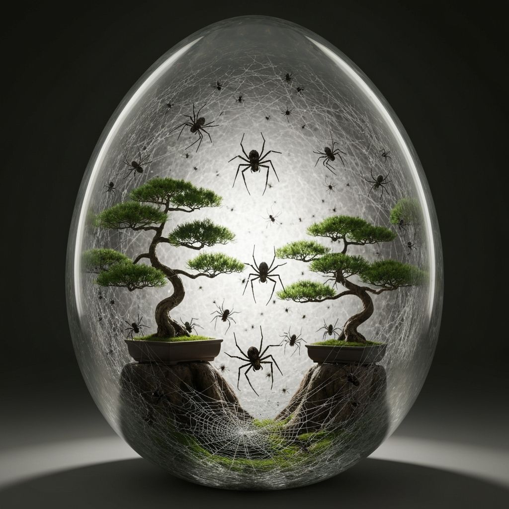 Spiders Weaving Webs in Bonsai Trees