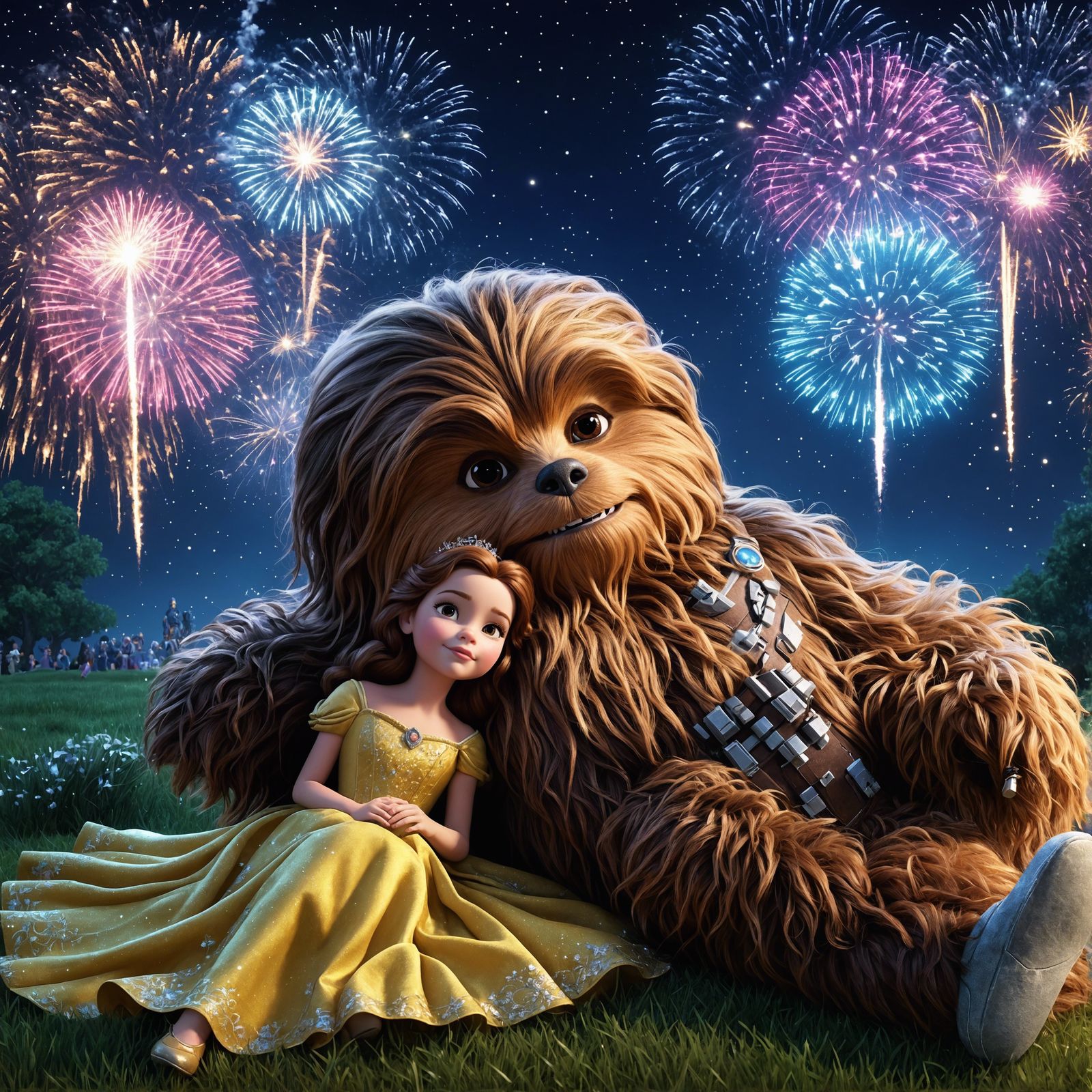 Intergalactic Princess and Furry Companion Under the Firewor...