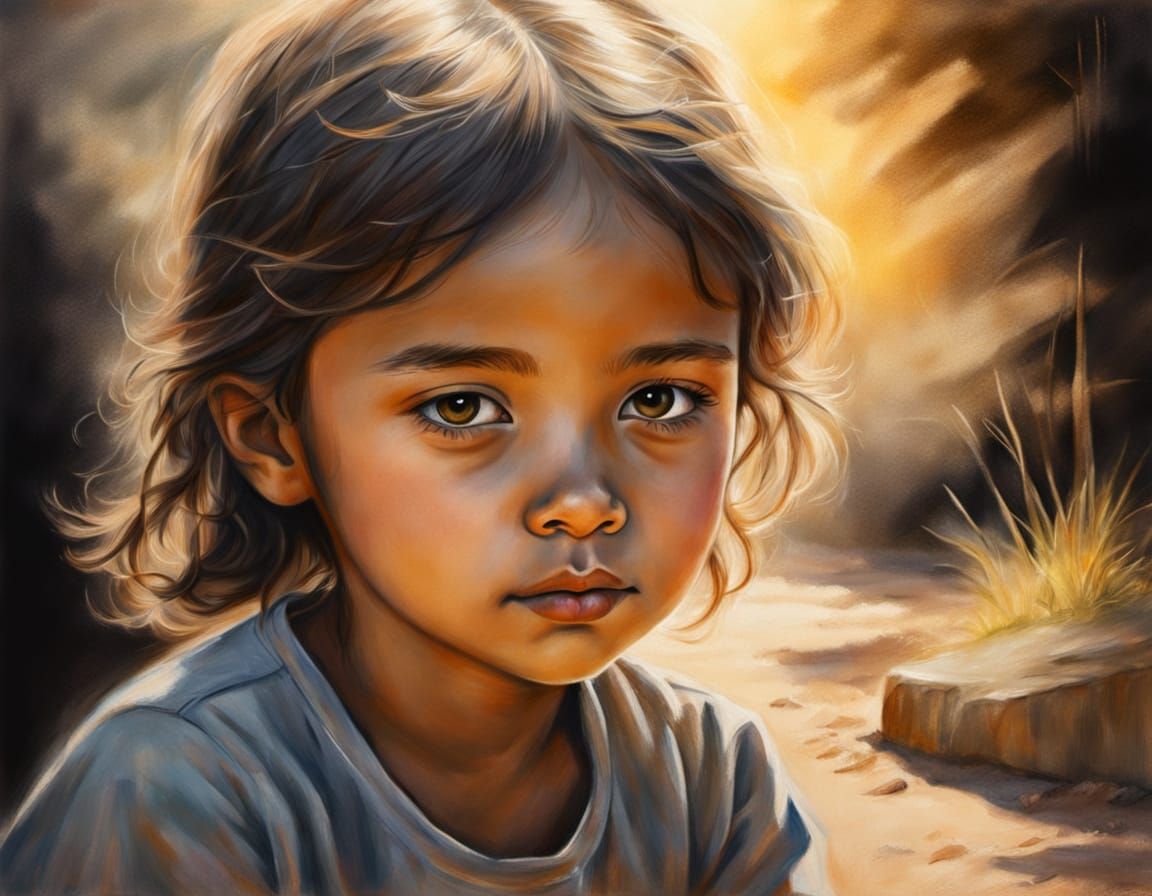 Child with Divine Sunshine in Gouache Style