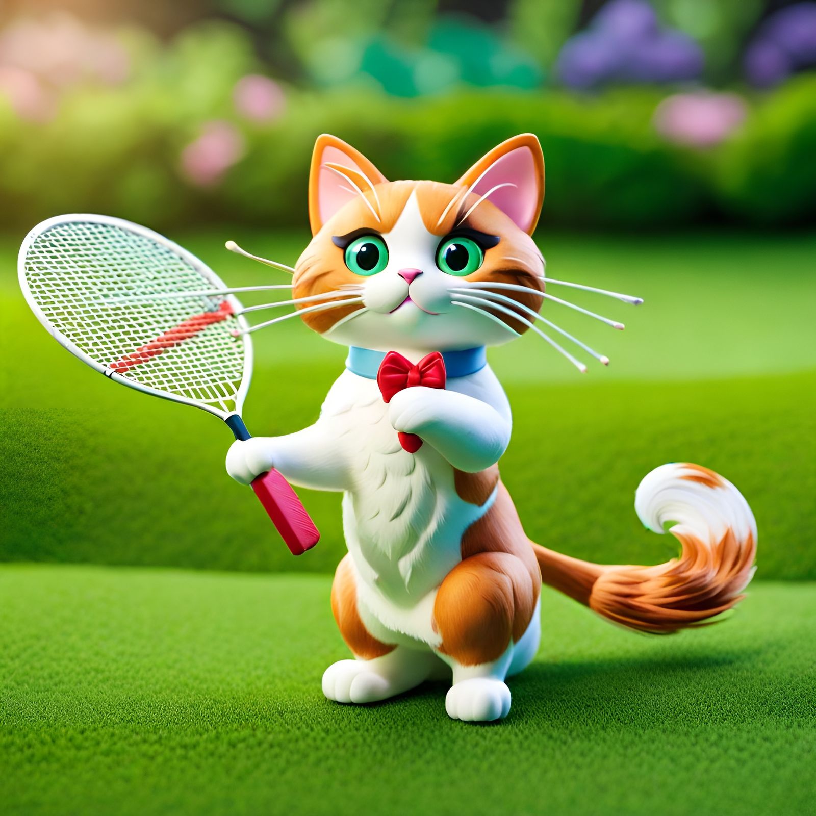 Calico Cat Plays Badminton in Claymation Style