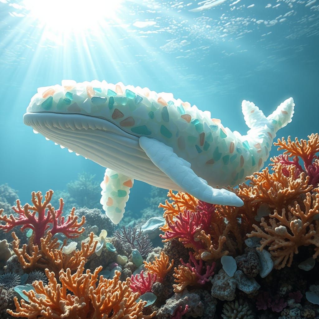Majestic Sea Glass Whale Sculpture in Pastel Hues