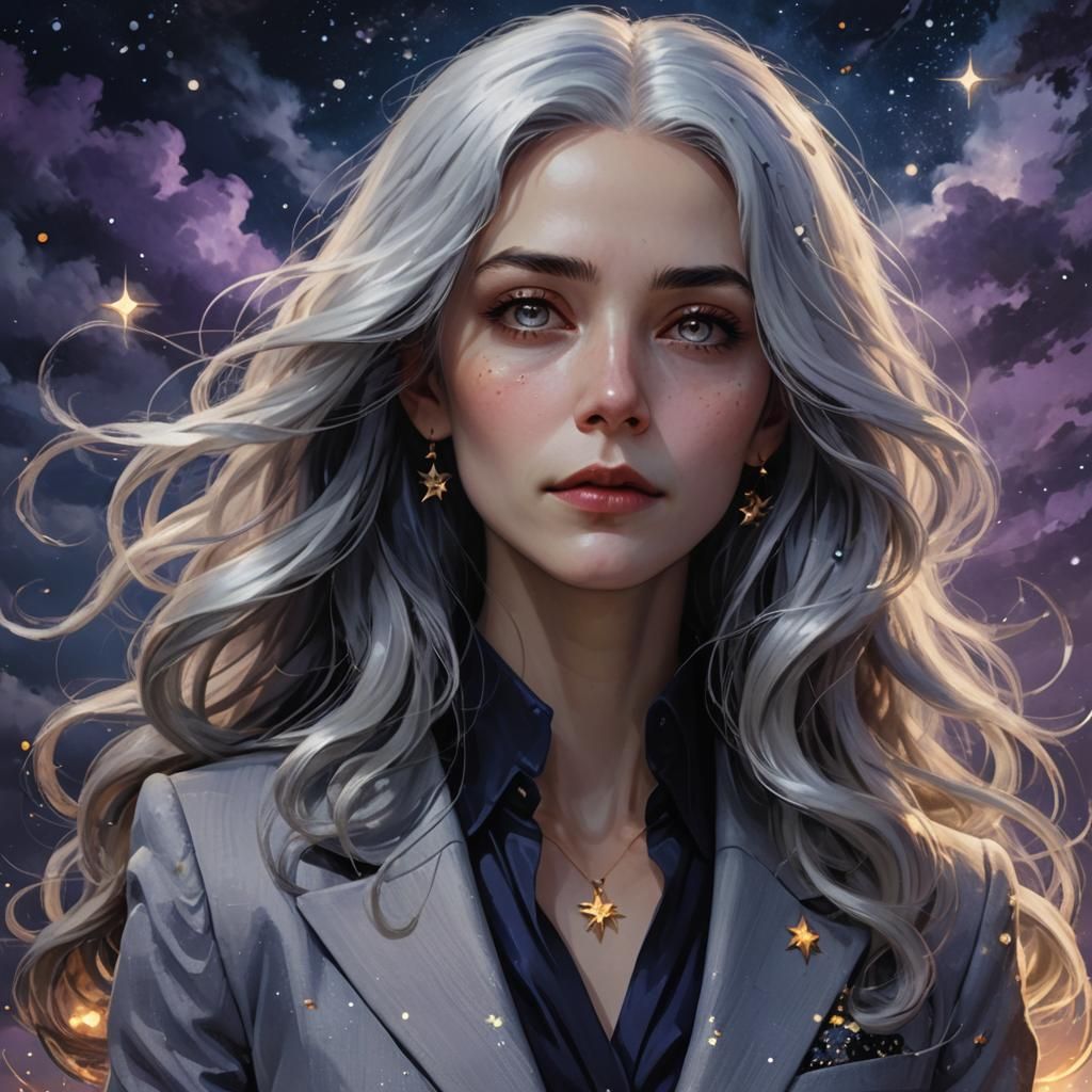 Stunning Woman in Elegant Tones Under Starry Night