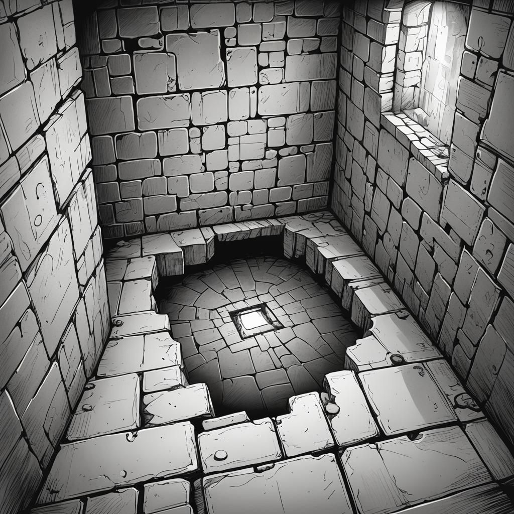 Medieval Fantasy Dungeon Scene in Black and White Comic Book...