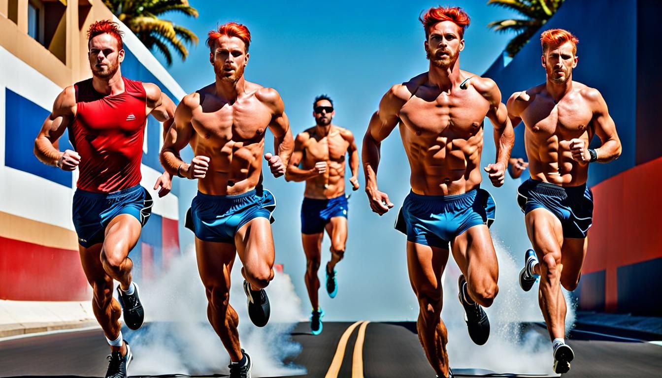 Hyperrealistic Male Runners in Colorful Background
