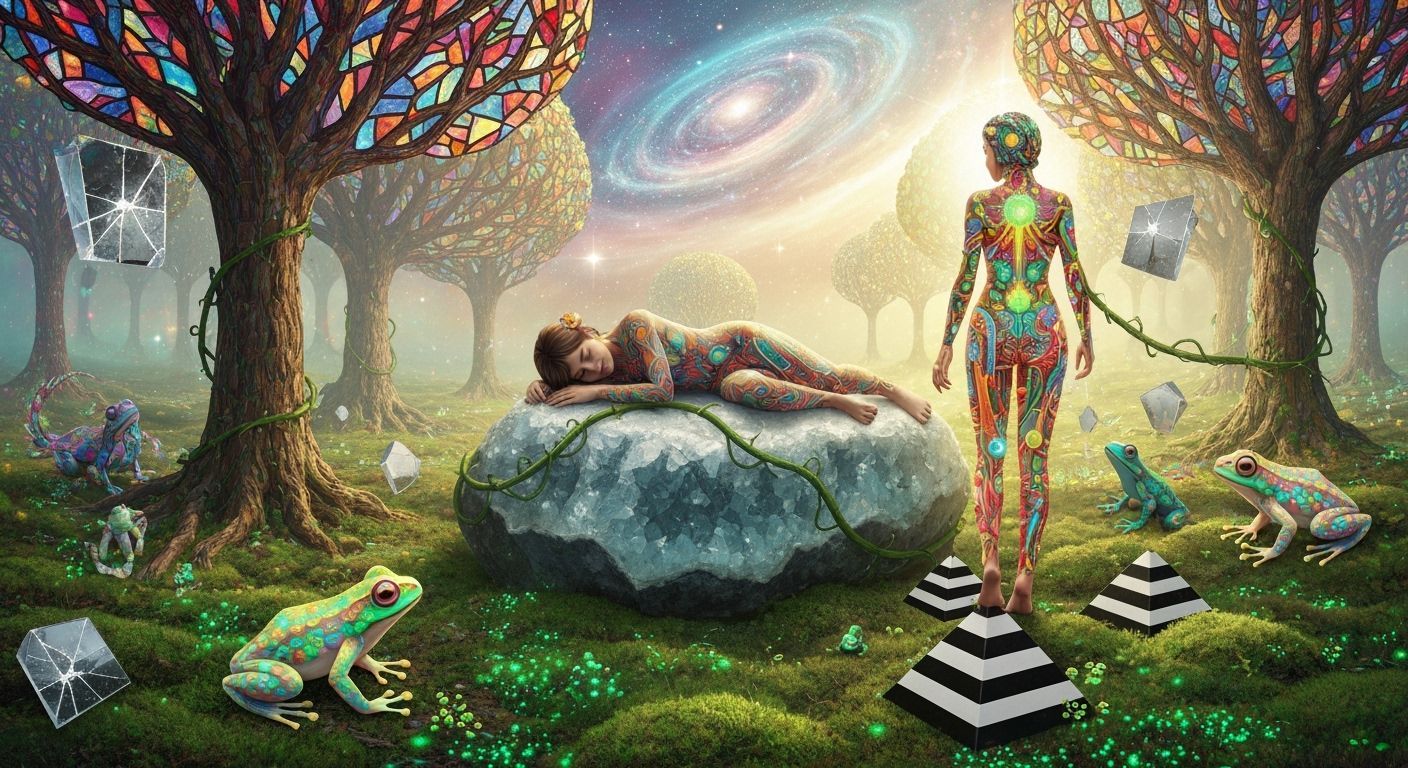 Dreamlike Bioluminescent Geode Scene in Digital Art