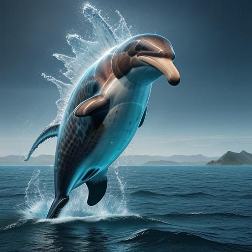 Epic Sea Dolphin Leaps from the Waves in a Detailed Digital....