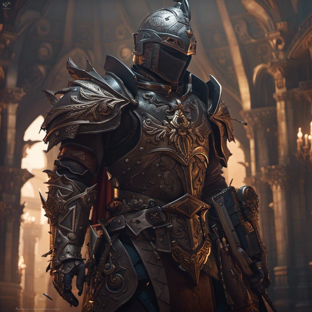 Epic Dark Fantasy Masterpiece: Male Knight in Hyperdetailed....