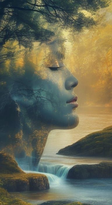 Ethereal Double Exposure Portrait with Golden Accents